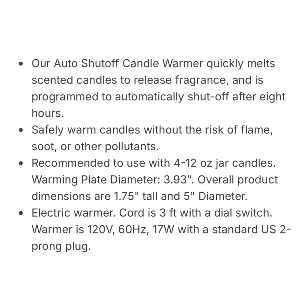 Candle Warmers Etc Original Warmer With Auto Shut Off